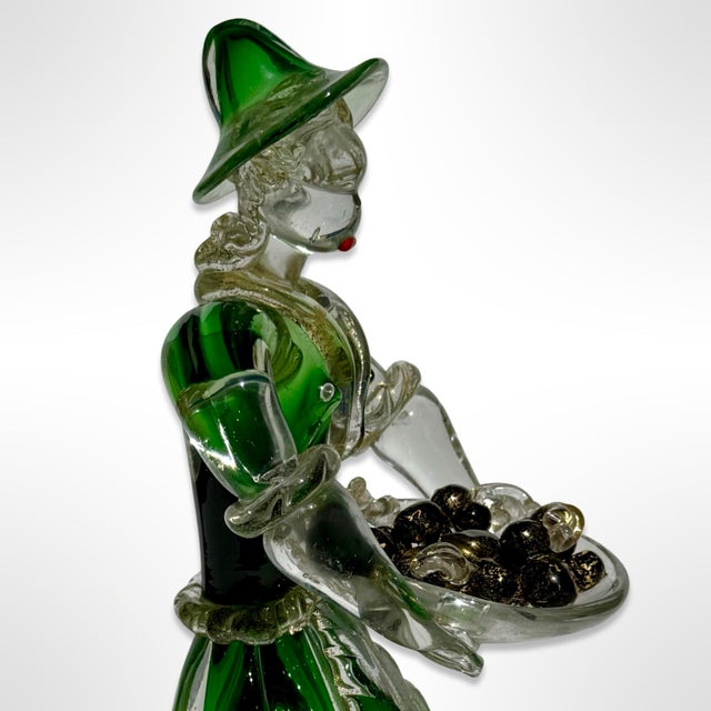 Italian Vintage Italian Murano Glass Lady Peasant Figurine – Hand-Blown Mid-Century Venetian Green Art Glass For Sale - Image 3 of 9