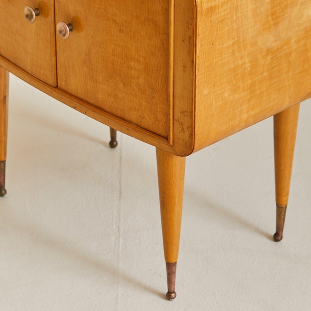 Italian Curved Wood Nightstand with Inset Glass Top, 1950s - 2 Available For Sale - Image 9 of 11