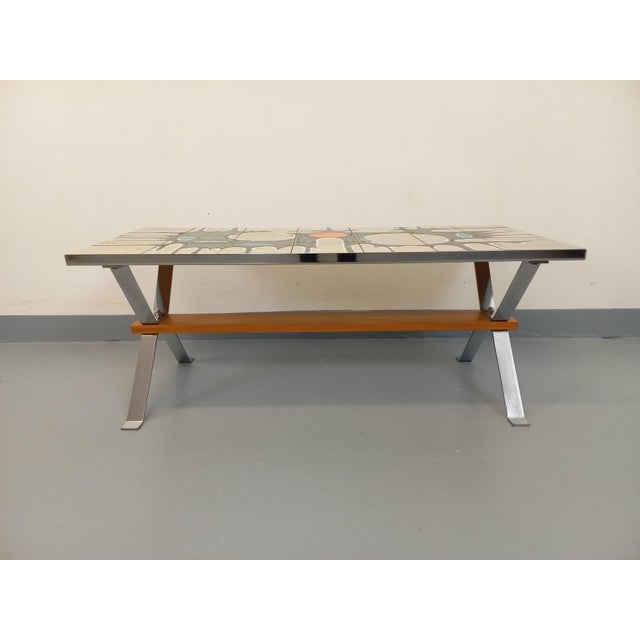Vintage Coffee Table in Ceramic, Chrome Metal and Wood, 1970s For Sale - Image 13 of 16
