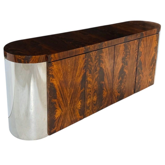 Mid-Century Modern Ron Seff Burled Walnut Credenza With Chrome Sides, 1970 For Sale - Image 3 of 8