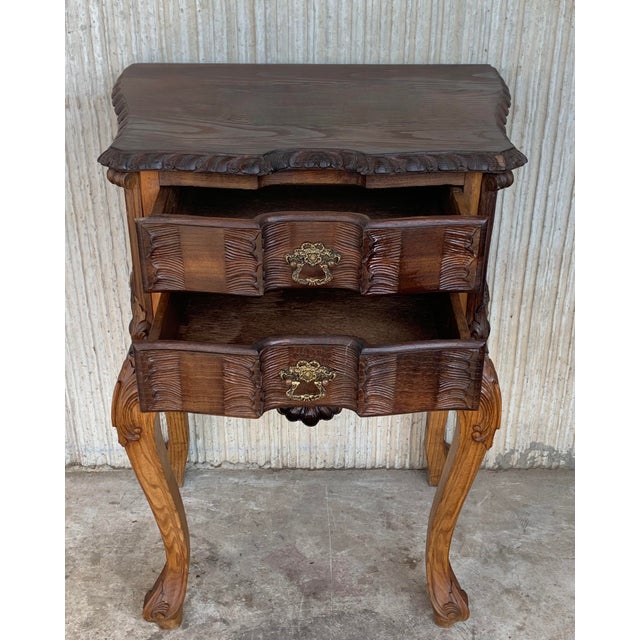 19th Century French Bedsides Tables With Carved Drawers - a Pair For Sale - Image 6 of 13