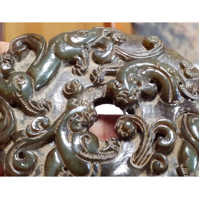 Antique Chinese Jade "Bi" Disk - Ritual Scroll For Sale - Image 12 of 12