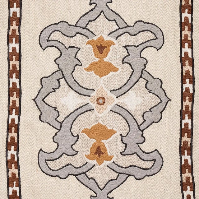 Traditional Schumacher Temara Embroidered Print in Natural For Sale - Image 3 of 5