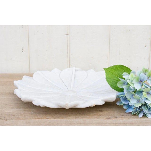 White 15" Pure Marble Flower Plate For Sale - Image 8 of 9