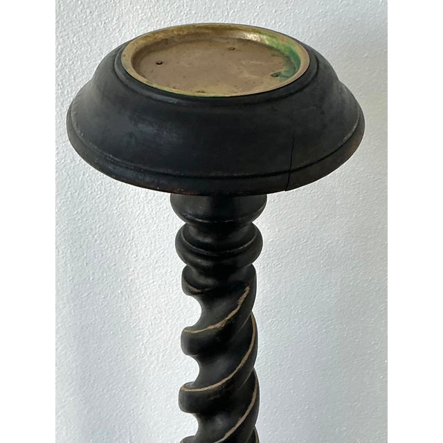 Vintage Boho Monumental Distressed Barley Twist Candlesticks - Set of 3 For Sale - Image 4 of 11