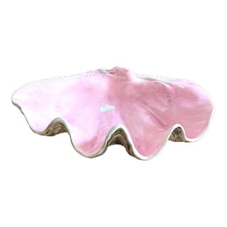 Large Ceramic Pink Inside Shell Shaped Decorative Bowl For Sale