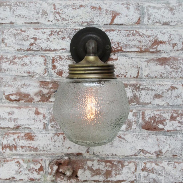 Vintage Cast Iron Sconce in Frosted Glass and Brass For Sale - Image 6 of 9