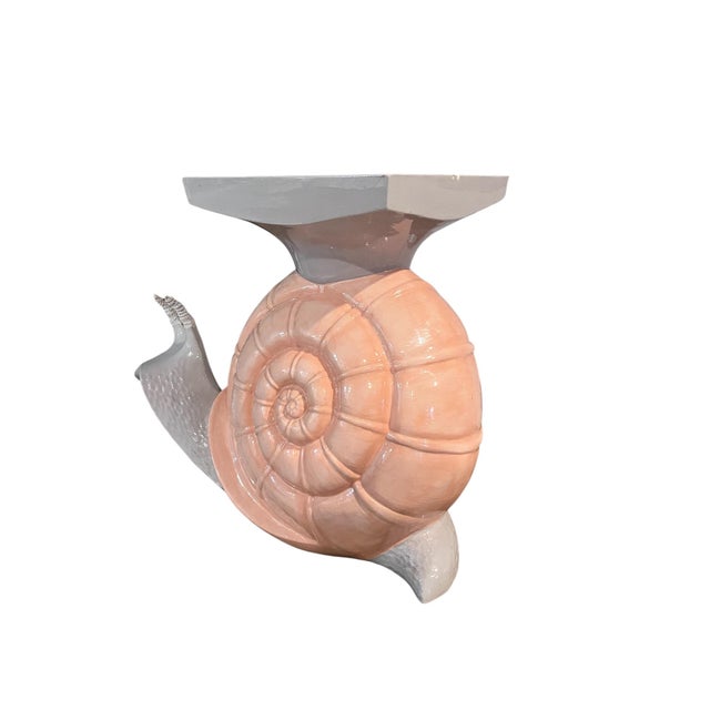 Mid-Century Modern 1976 Vintage Boho Glazed Ceramic Snail Garden Stool For Sale - Image 3 of 9