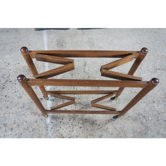 Mid Century Danish Walnut Folding Rolling Bar Cart Trolley Dry Bar MCM For Sale - Image 17 of 18