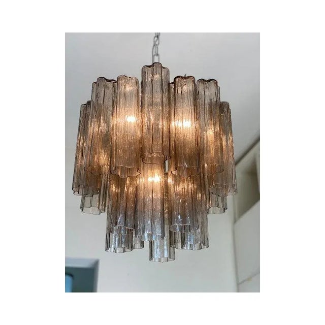 Gray Tronchi Murano Glass Chandelier in Venini Style from Simoeng For Sale - Image 4 of 11