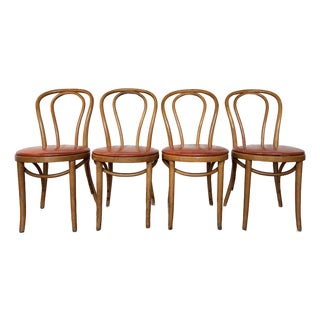 Set of 4 Thonet-Style Bentwood Bistro Chairs With Vinyl Seats For Sale