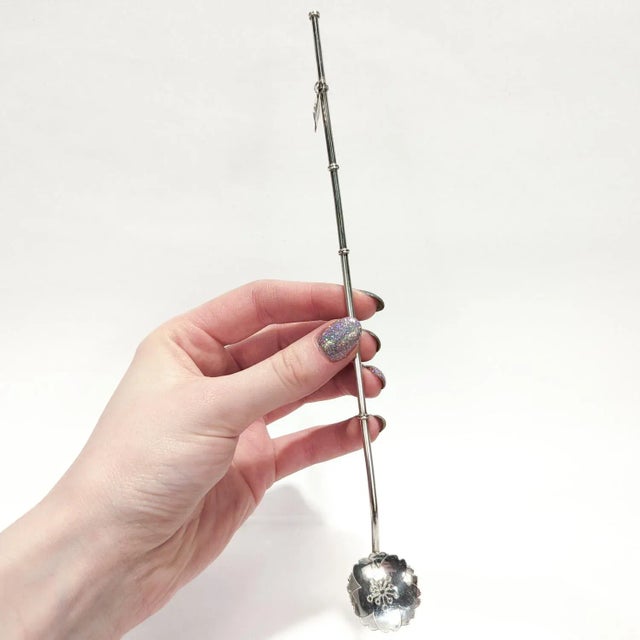 Japanese 6 Japanese Sterling Silver Mid-Century Cherry Blossom Cocktail/Iced Tea Straws For Sale - Image 3 of 12