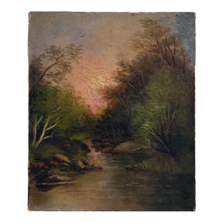 19th Century Hudson River School Sunset River Landscape (Oil on Canvas) For Sale
