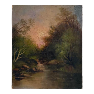 19th Century Hudson River School Sunset River Landscape (Oil on Canvas)