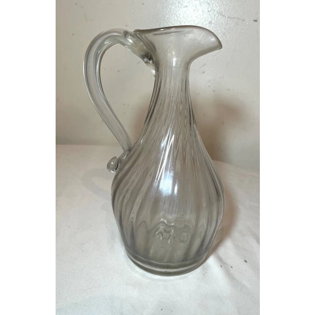 Rare Antique 18th Century Spanish Hand Blown Ribbed Glass Ewer Flagon Vase 1700s For Sale - Image 4 of 9