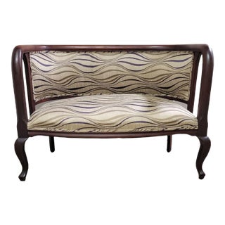 French Empire Revival Mahogany Designer Fabric Loveseat Sofa Settee For Sale