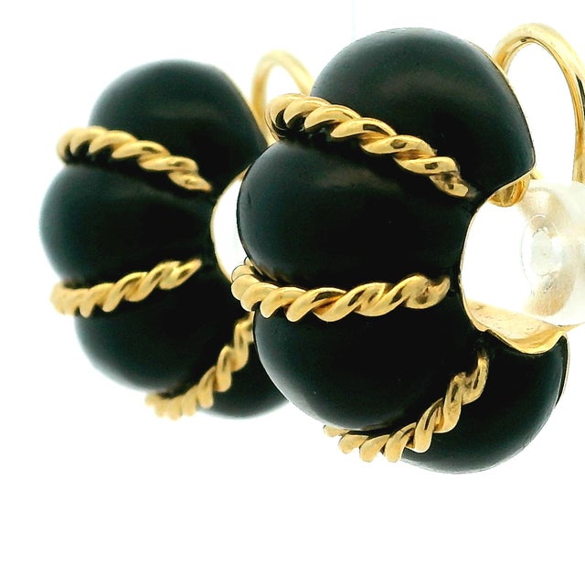 Vintage Seaman Schepps 18k Gold and Carved Wood Statement Clip Earrings, A Pair For Sale - Image 12 of 15