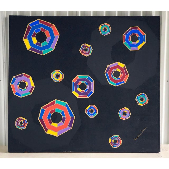Contemporary Madeline Weiss Signed Op Art Geometric Abstract Oil Painting For Sale - Image 3 of 14