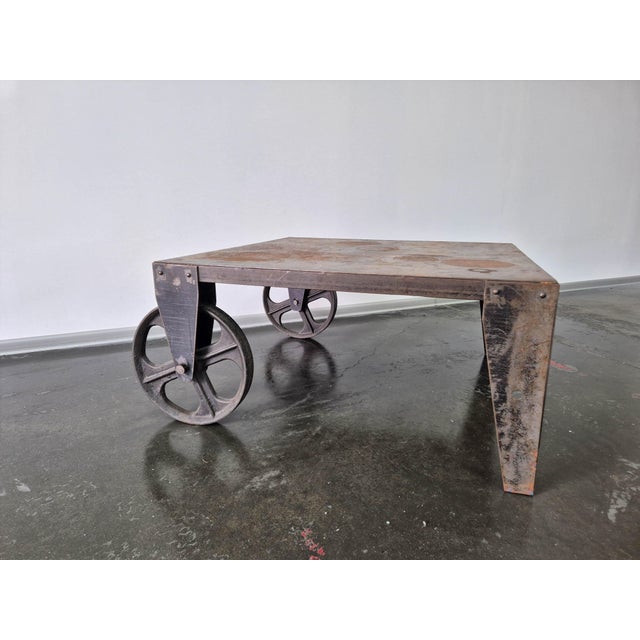 Brutalist Industrial Steel Coffee Table, in Good conditions. Designed 1980 to 1989 This piece is designed in the style of...