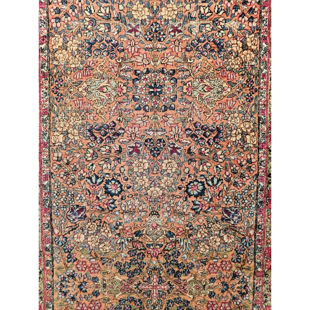 19th Century Persian Kerman Lavar Runner Rug, Hand-Knotted Wool, Allover Floral Design, Rust-Red & Green, 3x12 For Sale - Image 13 of 16