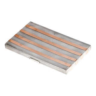 Exceptional Art Deco Engine Turned Antique 14k Gold Stripe Sterling Silver Cigarette Card Case For Sale