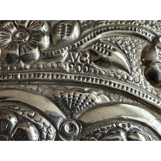 19th C Ottoman Silver Oval Wedding Mirror Decor For Sale - Image 10 of 18