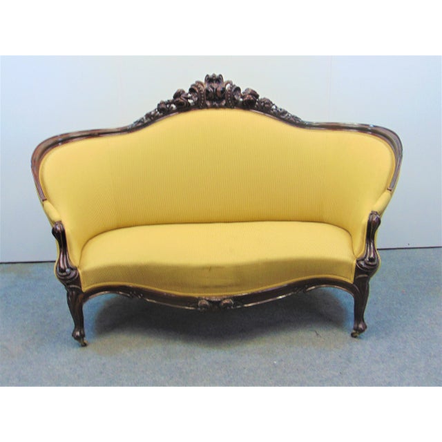 High-grade quality Victorian sofa Attributed to Alexander Roux. Solid Rosewood frame, pierced carved crest with very...