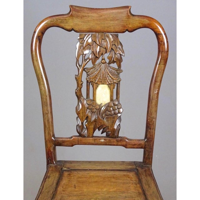Four Antique Chinese Dining Chairs With Marble Inlay For Sale - Image 4 of 8