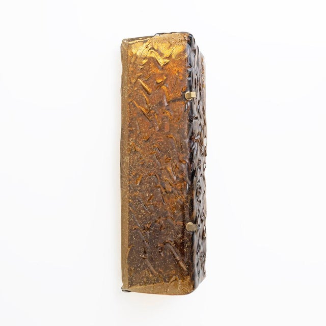Amber Murano Glass and Brass Sconces from Mazzega, Set of 2 For Sale - Image 9 of 13