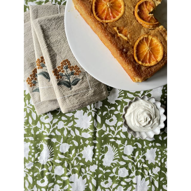 2020s Block Printed Cotton Olive Green Table Runner Secret Garden | Lizzet Frausto For Sale - Image 5 of 6