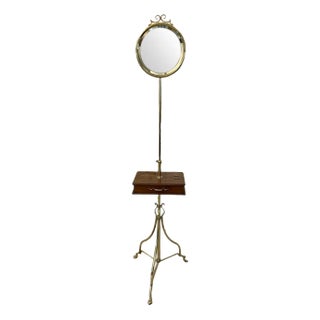 Antique Mahogany and Brass Adjustable Mirror on Stand For Sale