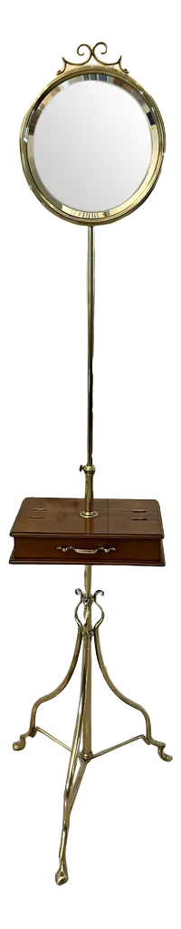 Antique Mahogany and Brass Adjustable Mirror on Stand