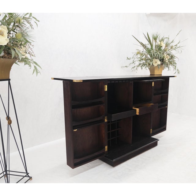 Fold Away Flip Top Bar Wine Rack Liquor Custom Cabinet Ebonized Oak For Sale - Image 12 of 12