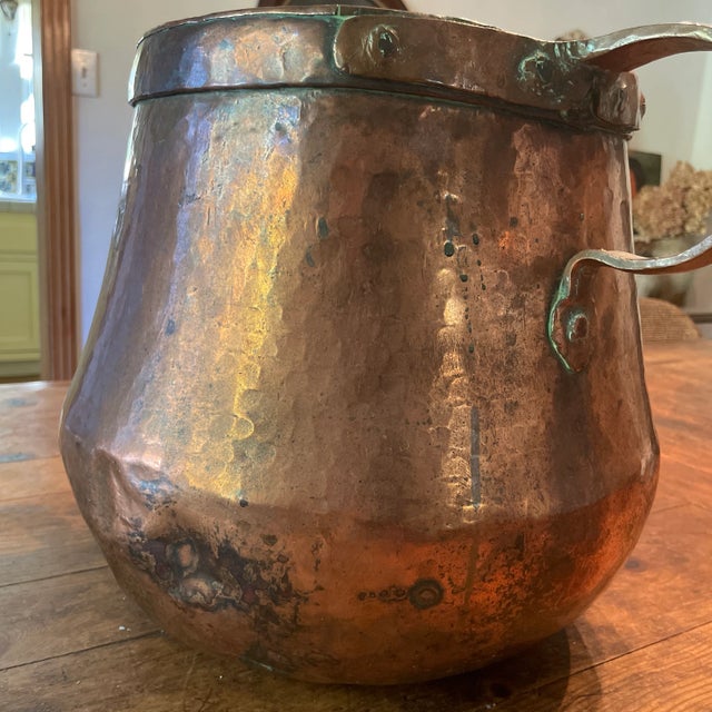 Metal Large Hand Forged Antique Copper Vessel For Sale - Image 7 of 12