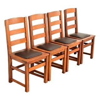 Limbert Antique Mission Oak Arts & Crafts Ladder Back Dining Chairs, Set of Four For Sale