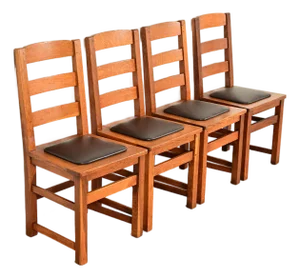 Limbert Antique Mission Oak Arts & Crafts Ladder Back Dining Chairs, Set of Four