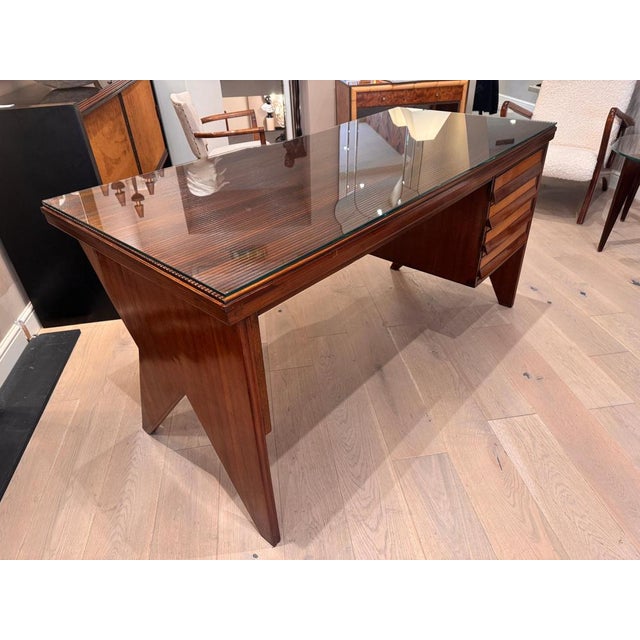 1950s Geometric 4-Drawer Writing Desk attributed to Silvio Cavatorta, 1950s For Sale - Image 5 of 8