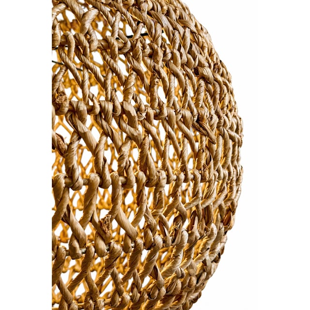 Braided Banana Leaf Globe Coastal Pendant Light Medium For Sale - Image 4 of 8