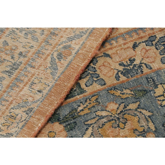 Antique Kerman Lavar Orange-Brown and Blue Wool Persian Floral Rug For Sale - Image 9 of 9