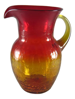 1970s Blenko Tangerine Amberina Citrine Ruby Crackle Art Glass Pitcher #7315