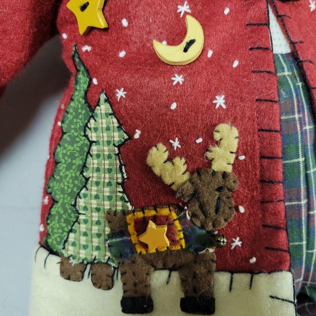 1990s Christmas Large 1990s Handcrafted Folk Art Santa With Appliqué Felt Jacket, 27" For Sale - Image 5 of 11