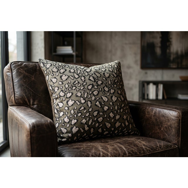 Woven Monochrome Leopard Motif Cushion Cover For Sale - Image 4 of 14