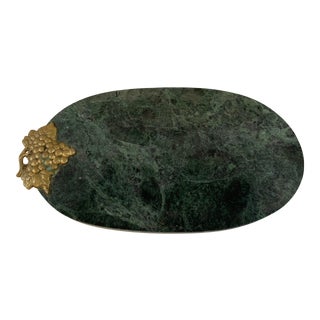 1990s Green Marble Footed Serving Board With a Brass Grapes Detail For Sale