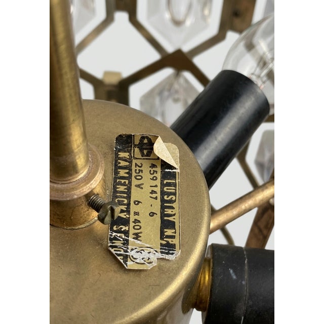 Metal Faceted Glass and Brass Chandelier from Jaroslav Bejvl, Kamenický Šenov, Czechoslovakia, 1960s For Sale - Image 7 of 8