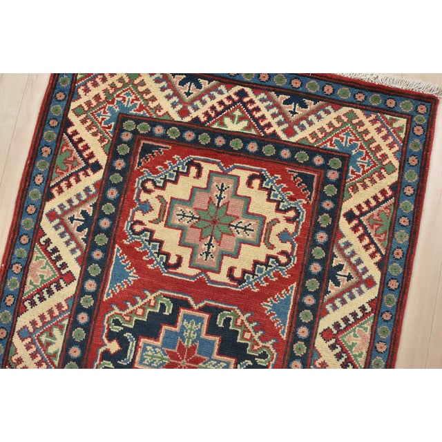 Kazak Runner 2’8” X 9’7” Red Wool Tribal Hand-Knotted Oriental Rug For Sale In Philadelphia - Image 6 of 13