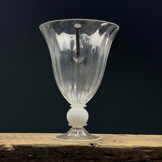 Vintage Large Postmodern Hand-Blown Glass Sculpture With Opalescent Sphere and Nail For Sale - Image 4 of 7