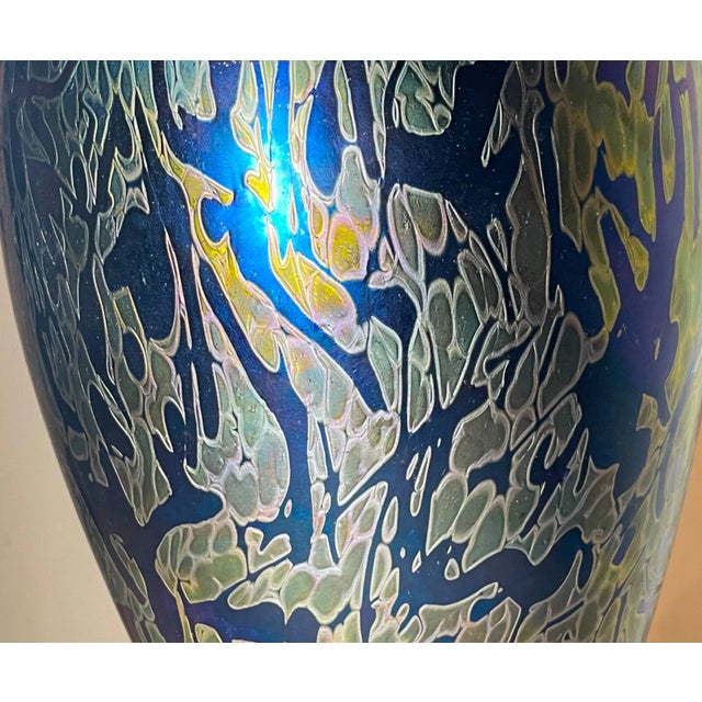 Vintage Hand Blown Iridescent Aurene Studio Lustre Glass Electric Table Lamp For Sale - Image 9 of 16