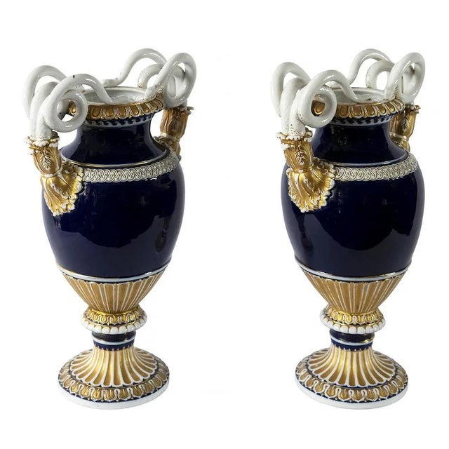 German Cobalt Blue Porcelain Vases by August Leuteritz for Meissen, 1890s, Set of 2 For Sale - Image 3 of 11