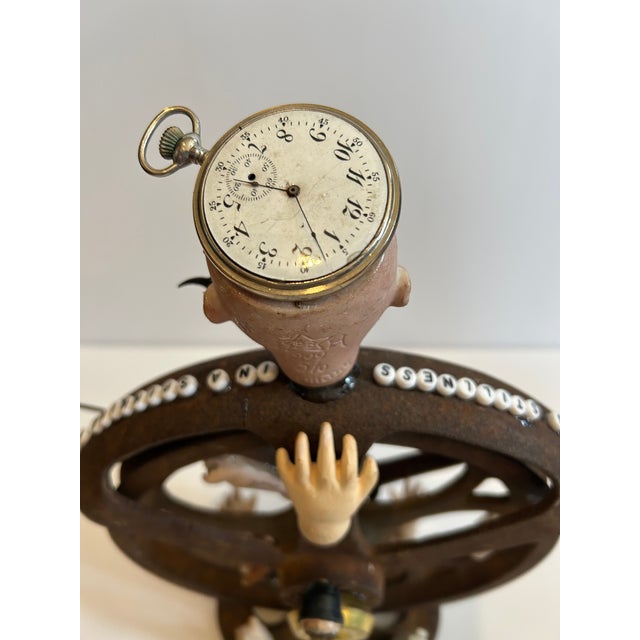 Mixed Media Tabletop Sculpture With Iron Pulley and Doll Parts For Sale In Philadelphia - Image 6 of 9