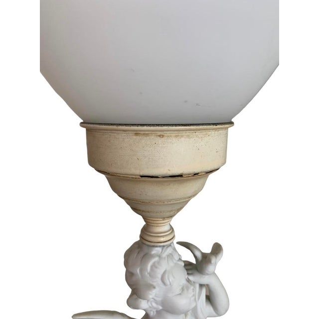 Late 19th Century Neoclassical Biscuit Porcelain Cherub Lamp Ruffled Milk Glass Shade For Sale - Image 10 of 15